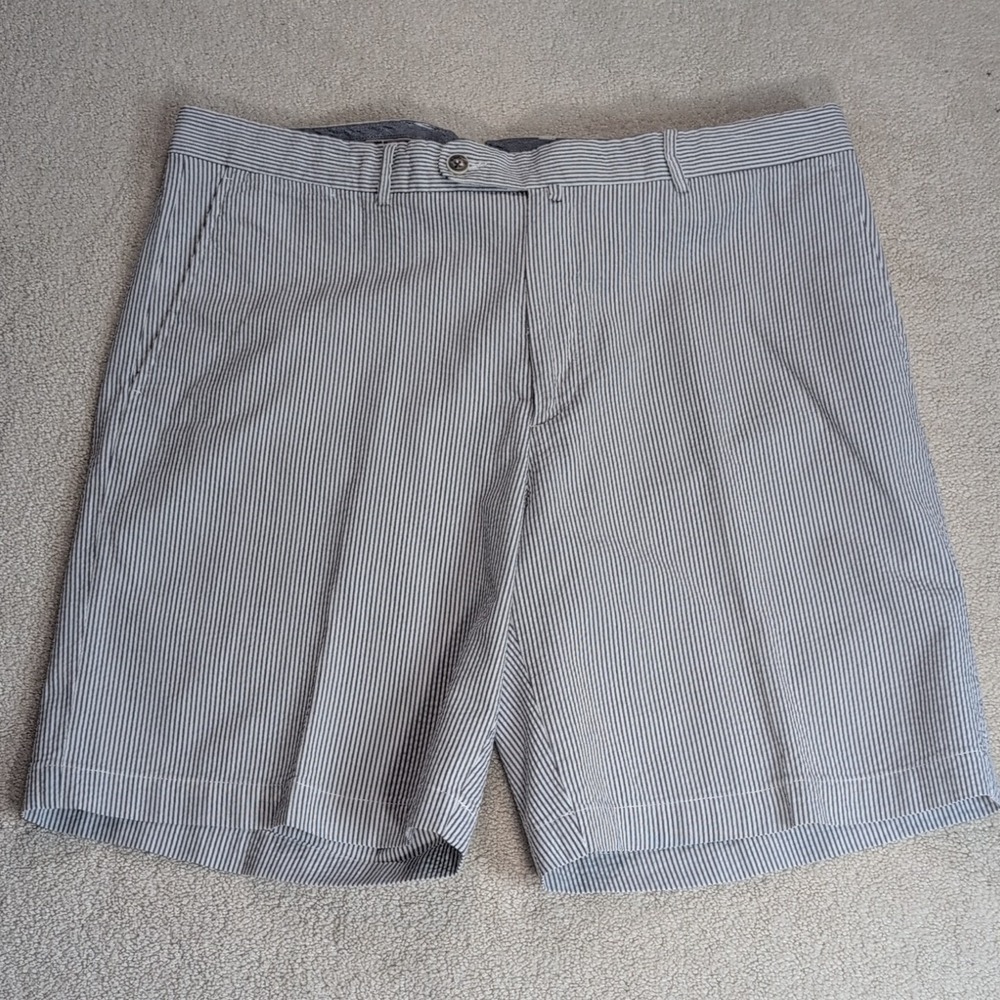 Peter Millar Seersucker Golf Shorts Mens 38 Blue Striped Cotton